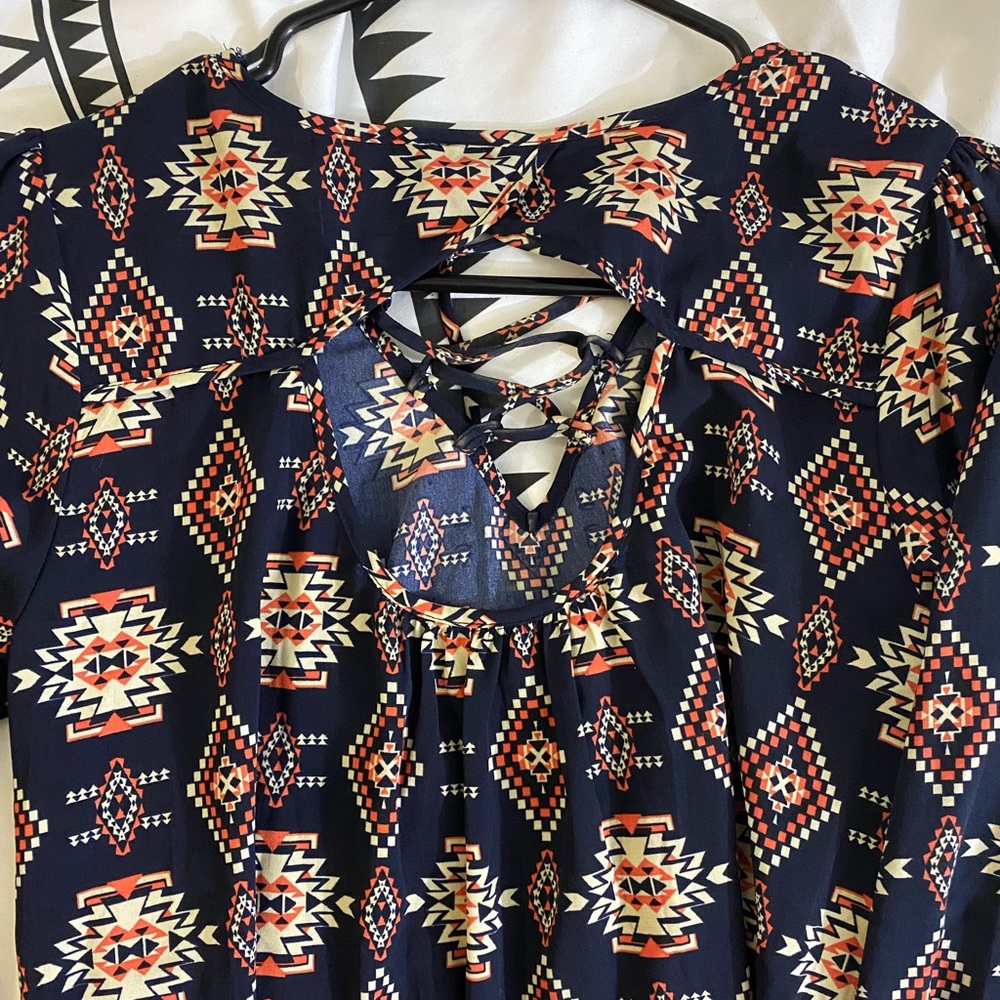 Xhiliration Aztec dress- blue, orange & white. Medium. - Picture 4 of 9